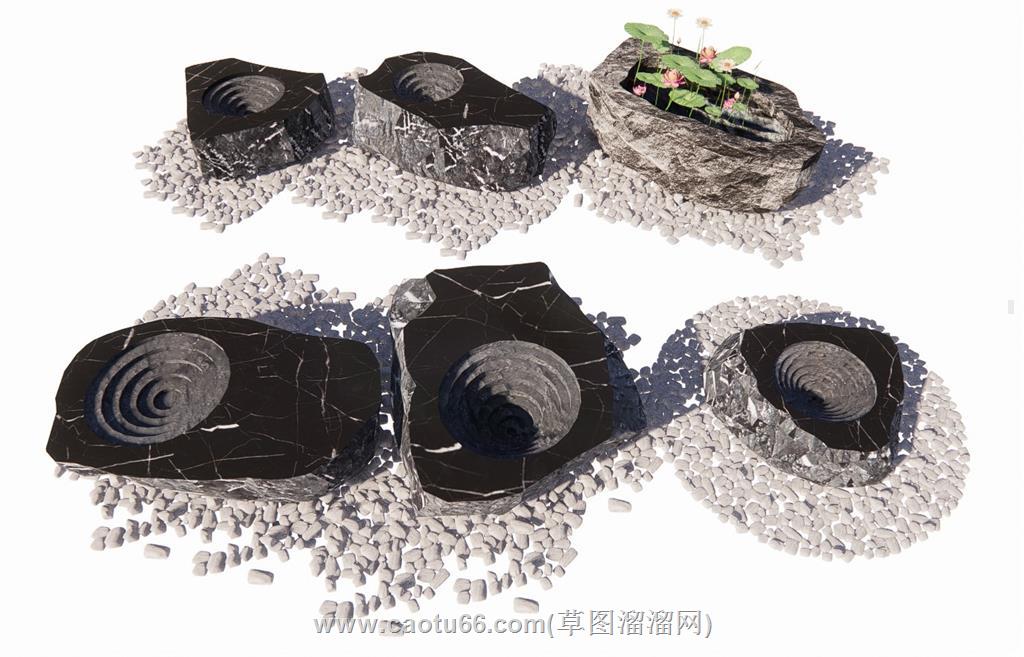 水钵石钵流水SU模型