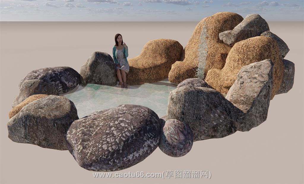 女友温泉假山石SU模型