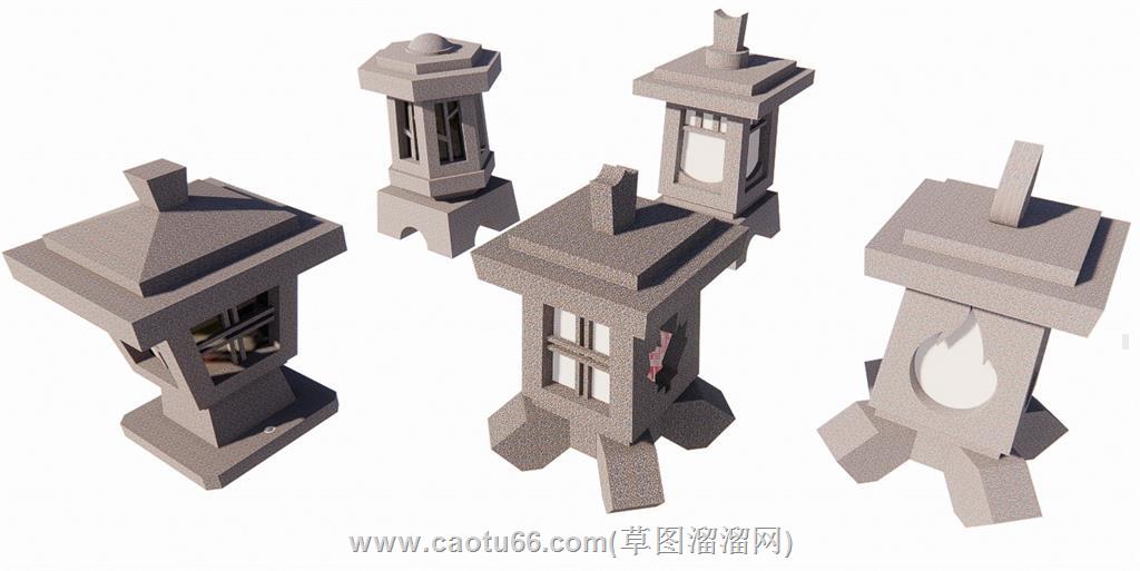 石灯笼草坪灯SU模型