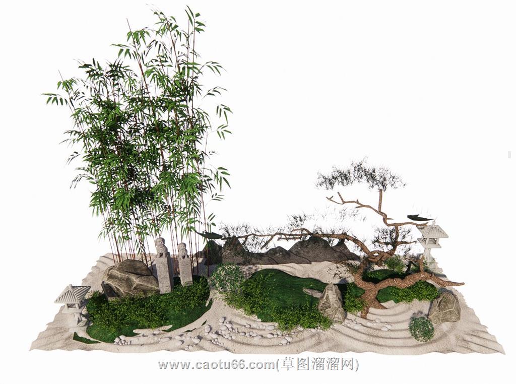 日式枯山水庭院SU模型