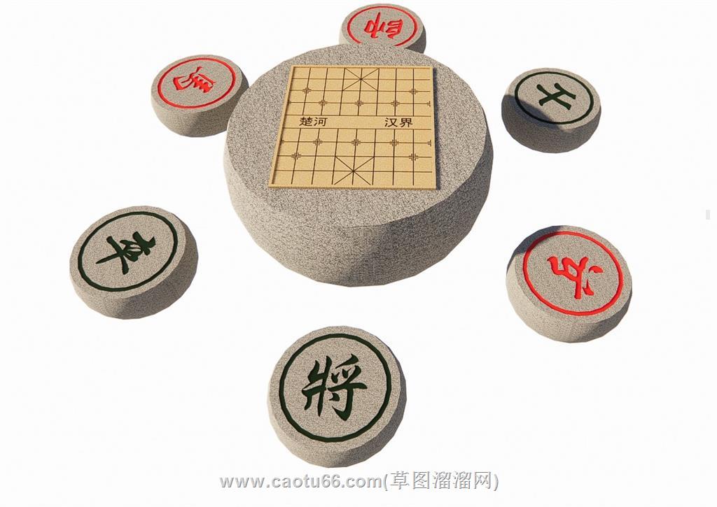 象棋石桌石凳SU模型