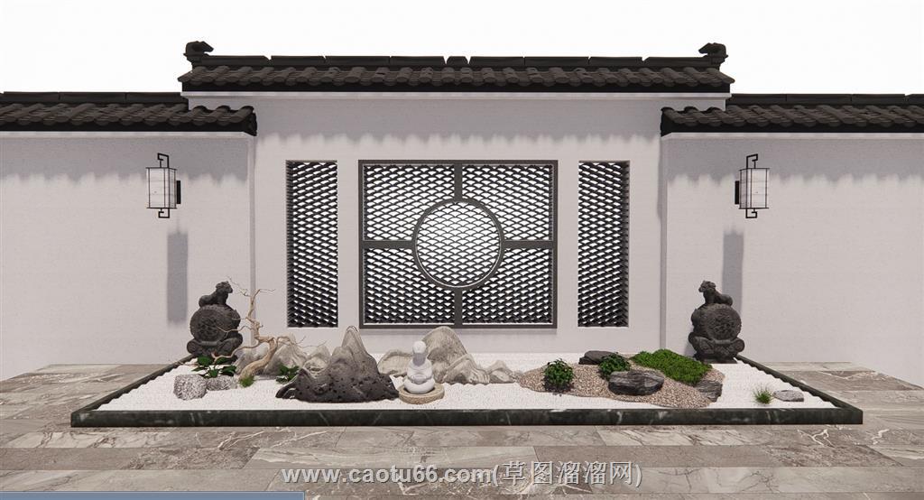 禅意马头墙景墙SU模型