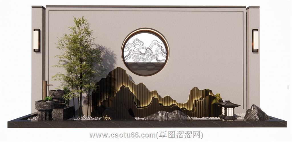 新中式庭院景墙SU模型