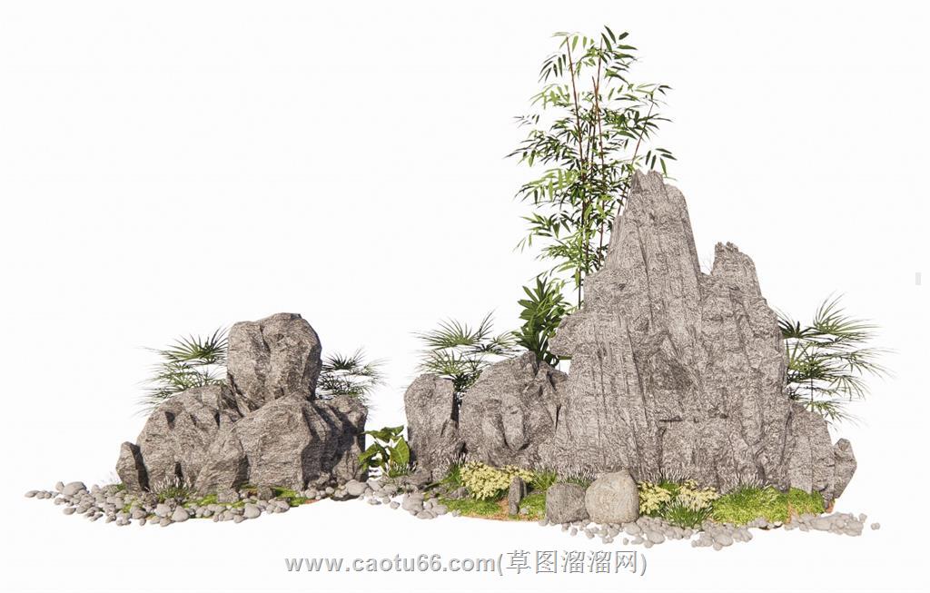 新中式假山石SU模型