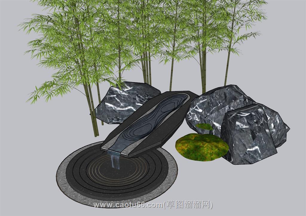 景观水钵山石SU模型