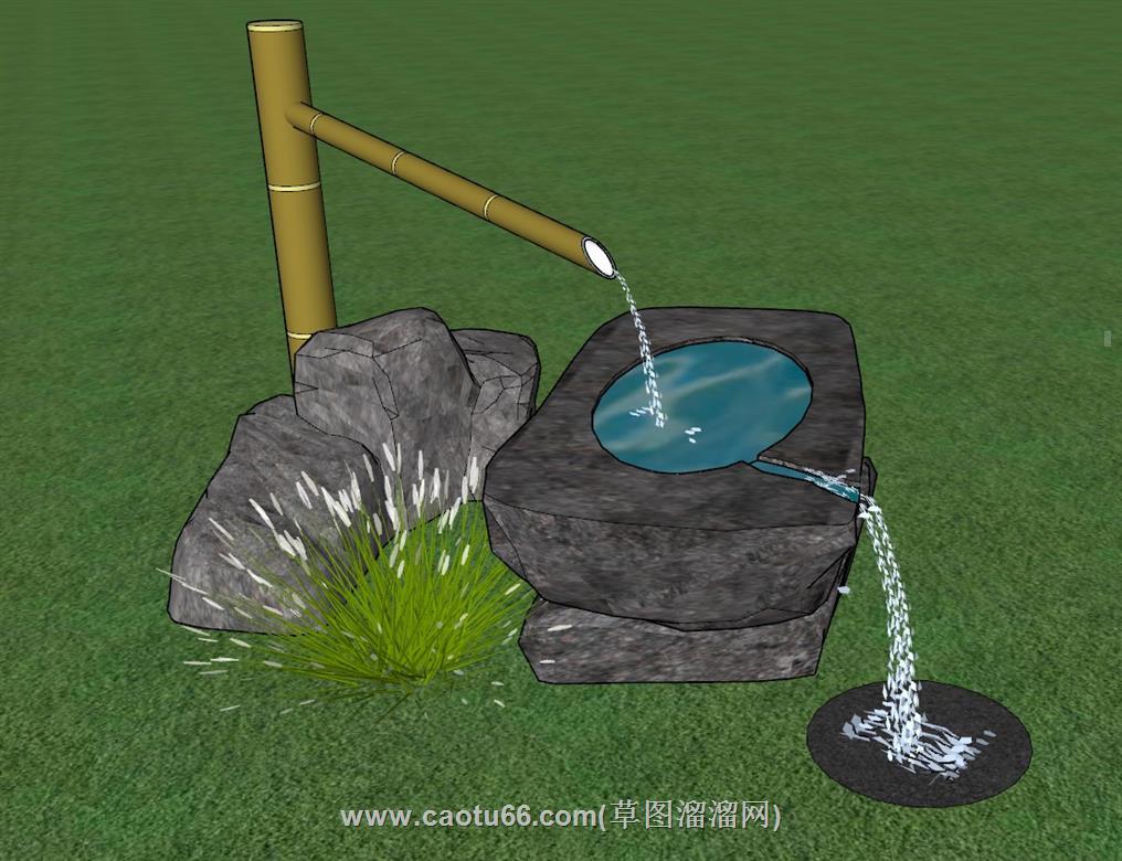 日式流水惊鹿SU模型