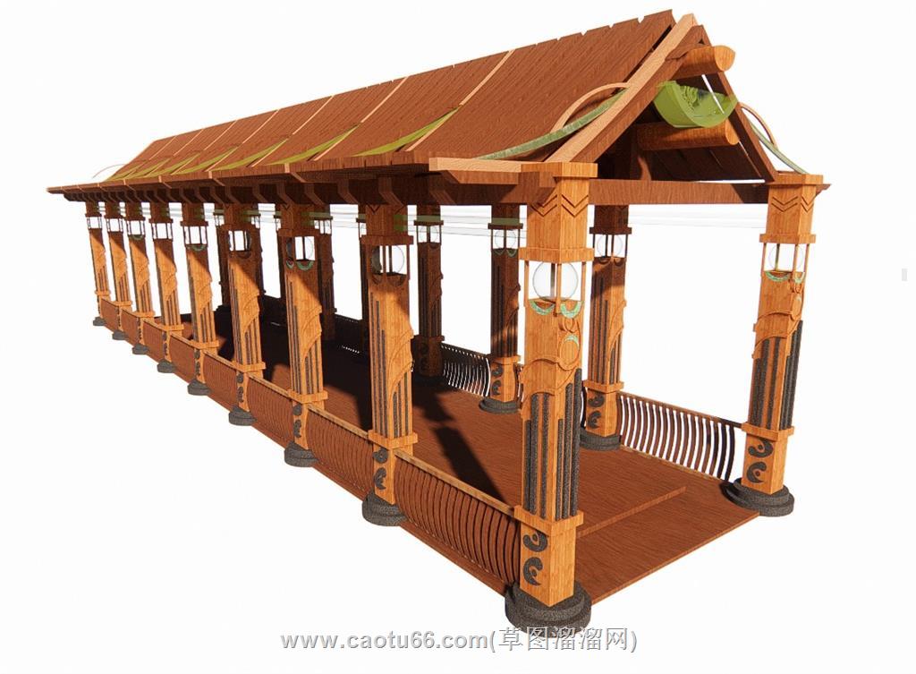 特色连廊亭子SU模型