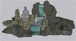 假山佛像禅意SU模型