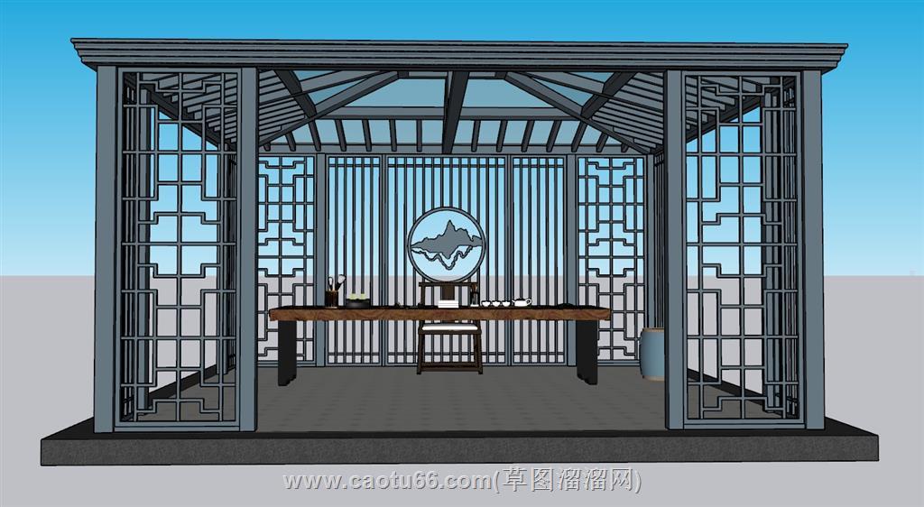 新中式亭子茶台SU模型