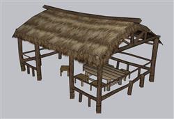 乡村茅草棚SU模型