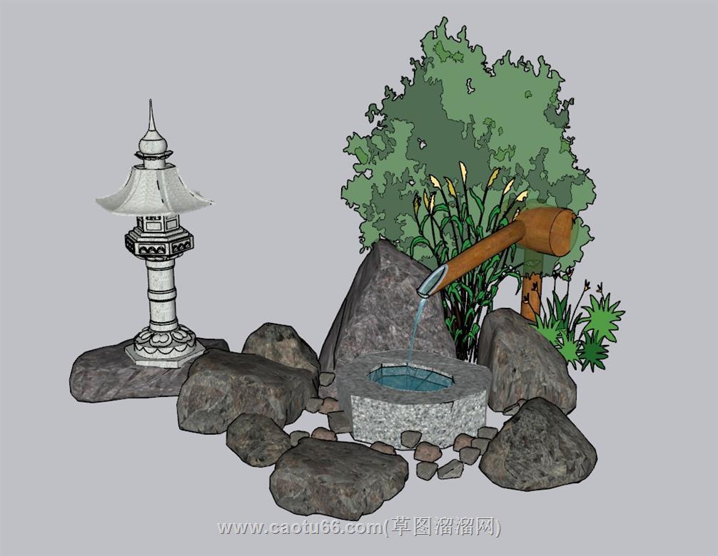 日式小景惊鹿SU模型