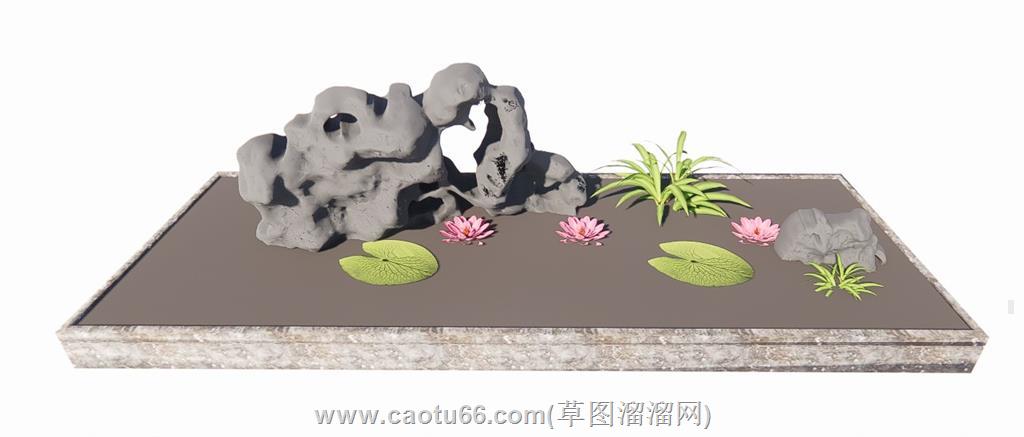 景观珊瑚石荷花池SU模型