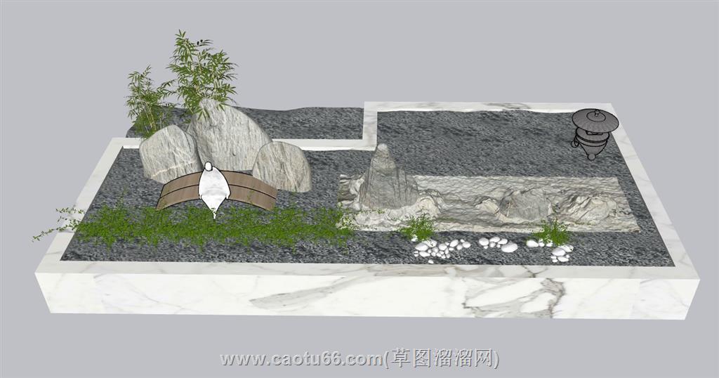 日式花圃花坛SU模型