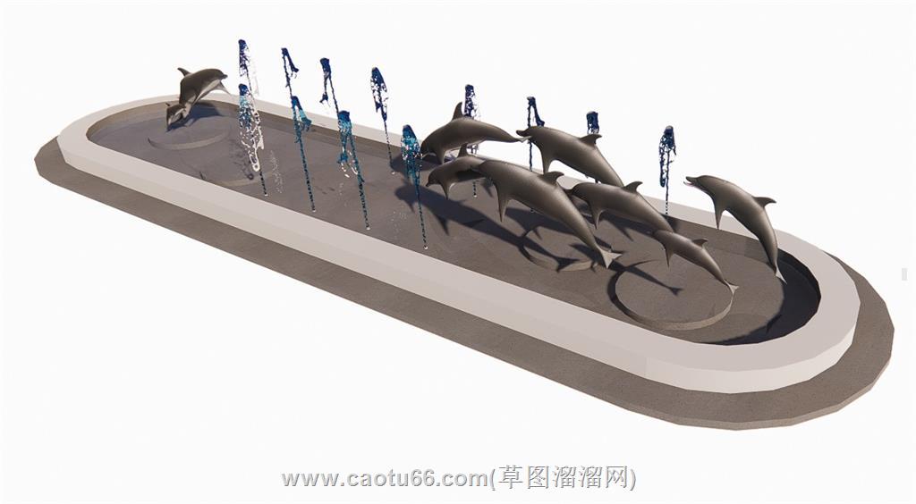 海豚雕塑水景SU模型