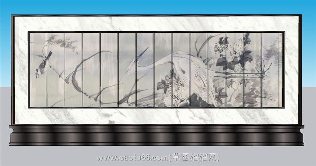 中式景墙艺术墙SU模型