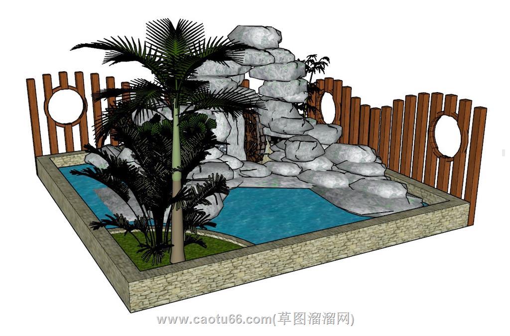 假山水池景观SU模型