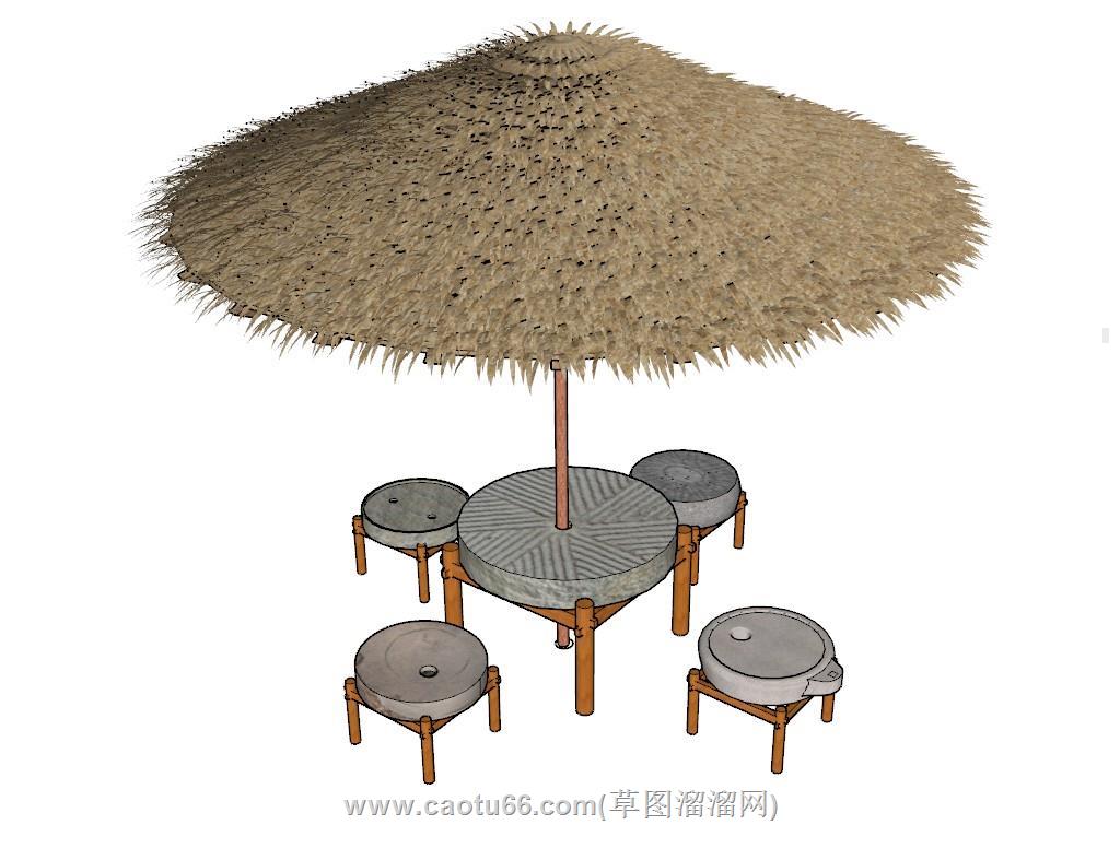 乡村茅草遮阳SU模型