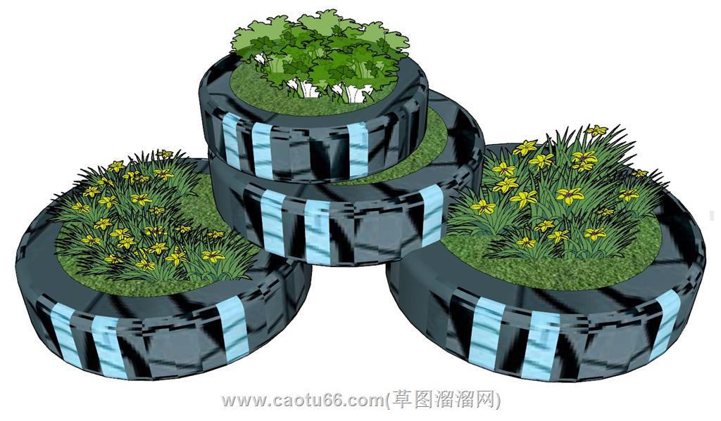 轮胎景观植物SU模型