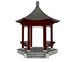 中式亭子凉亭SU模型 免费sketchup模型下载