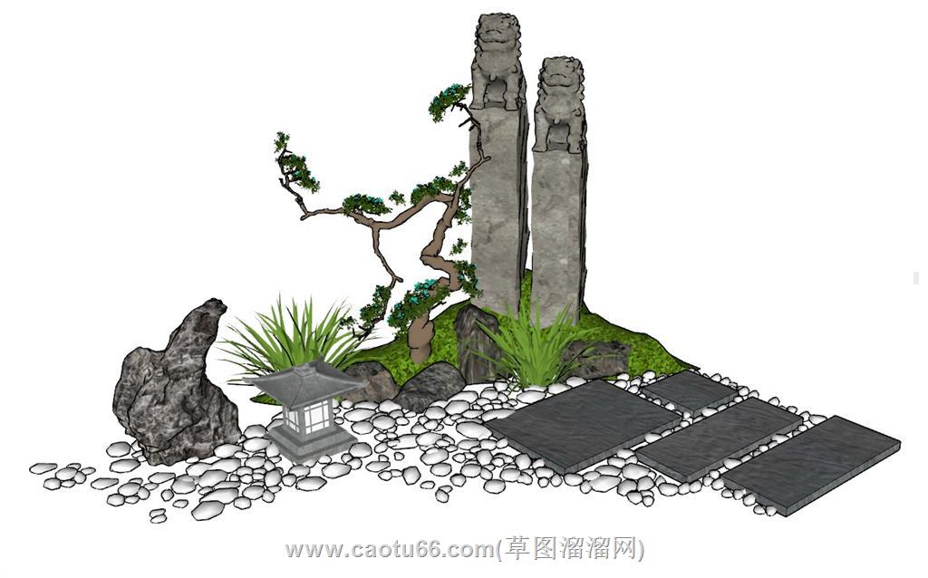 栓马柱石灯笼石子SU模型