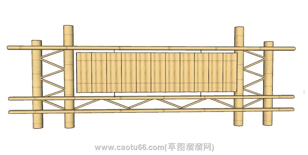 竹制栏杆护栏SU模型