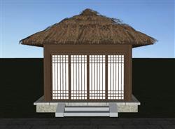 日式茅草屋茅草亭SU模型