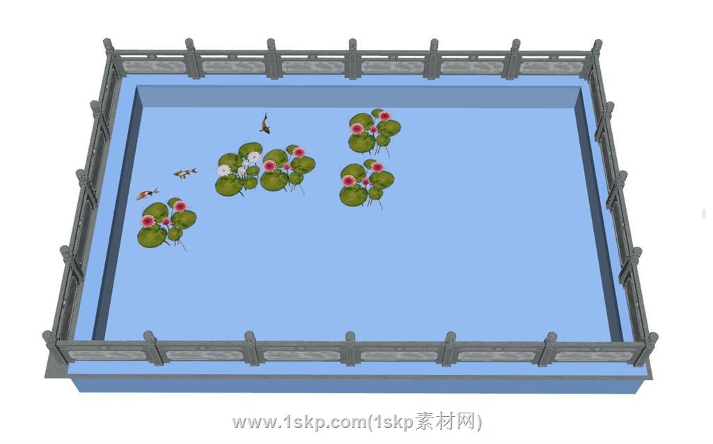 栏杆水池荷花池SU模型