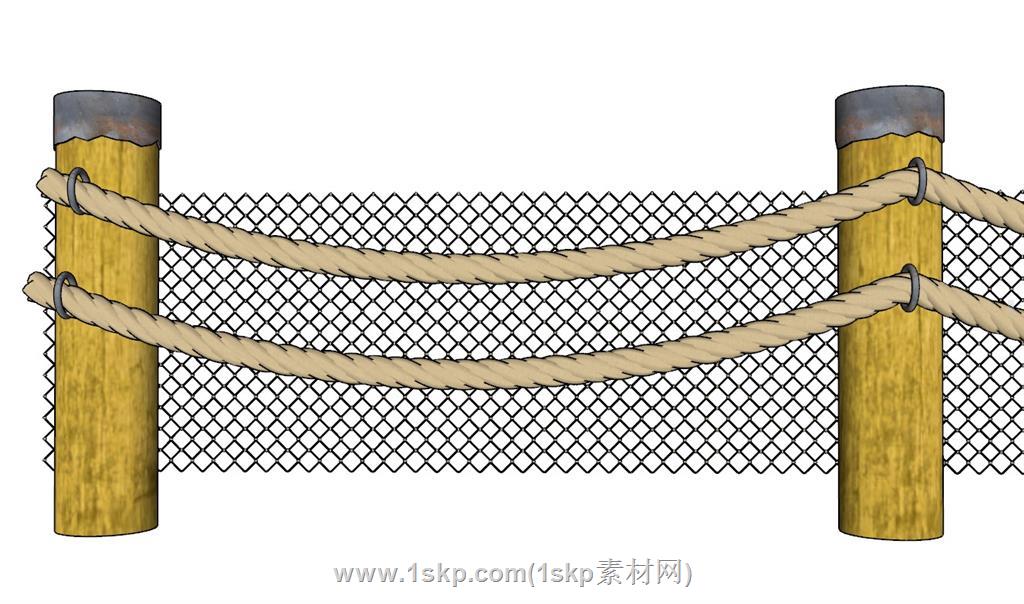 麻绳栏杆护栏SU模型
