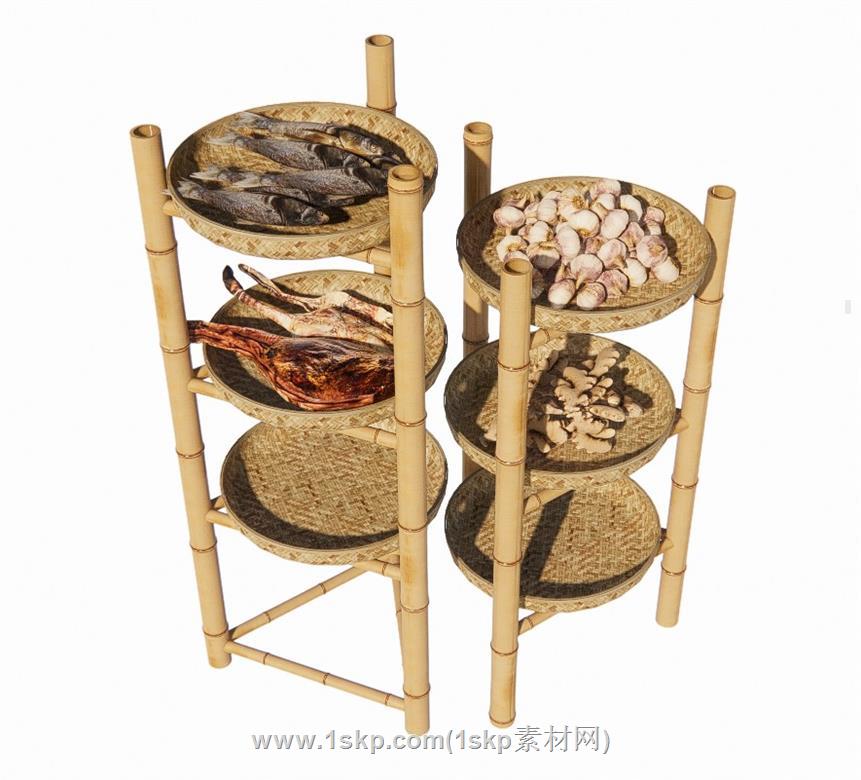 乡村竹簸箕簸箕架SU模型