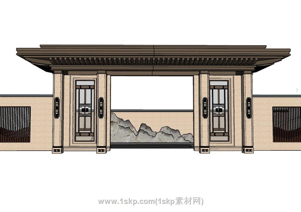 中式大门SU模型