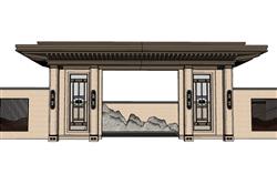 中式大门SU模型