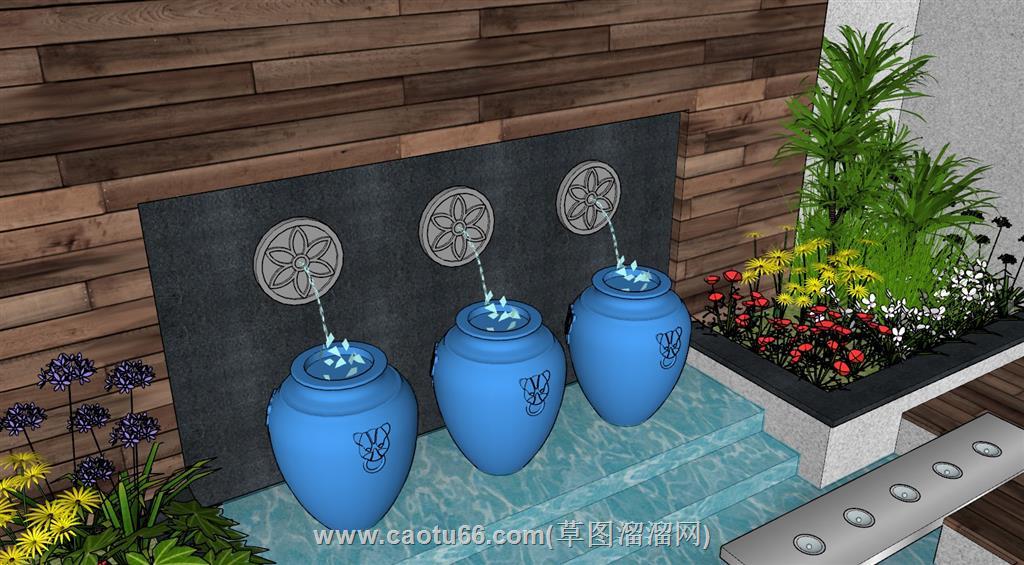 屋顶花园流水SU模型