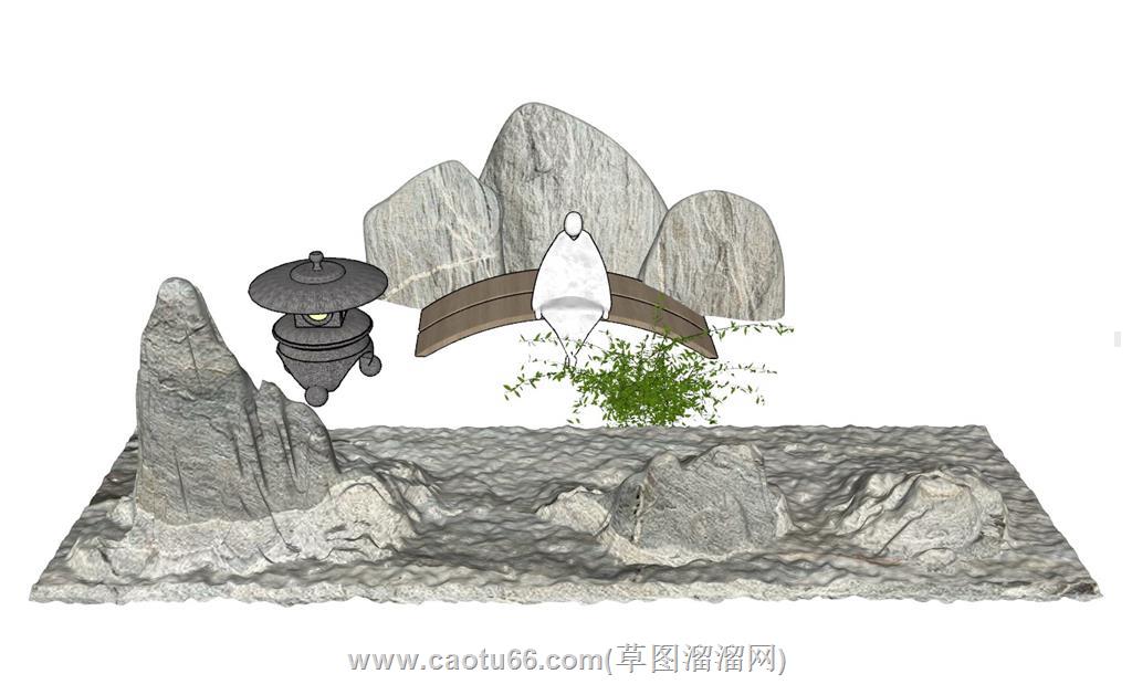 石头假山石景观SU模型