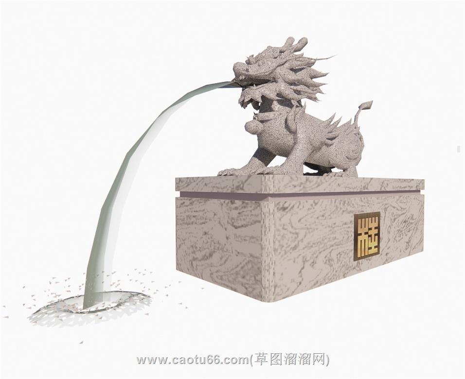 石狮子貔貅喷泉SU模型