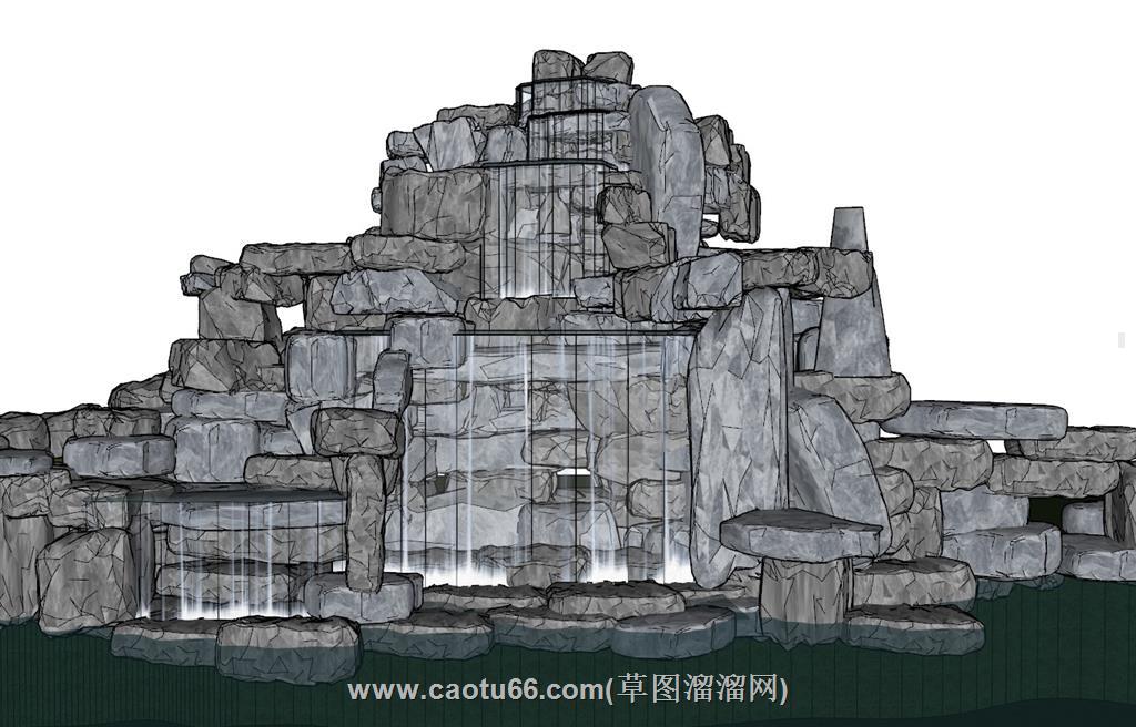 假山流水叠石SU模型