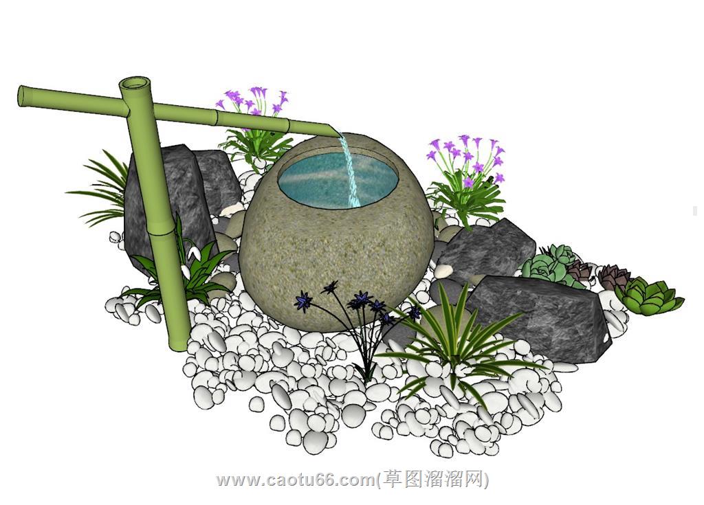 惊鹿景观流水SU模型