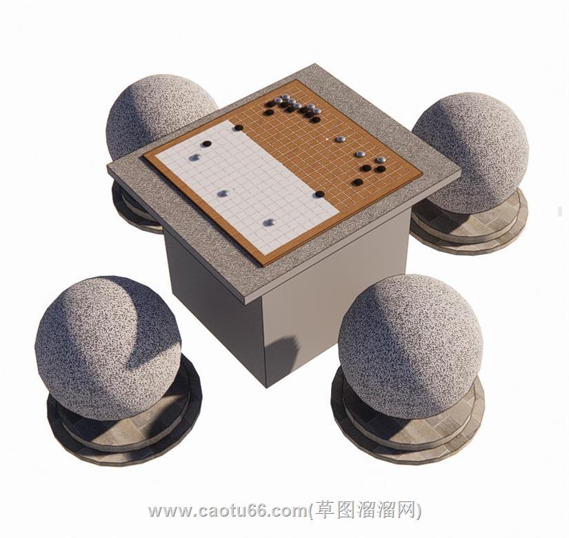 石桌五子棋棋盘SU模型