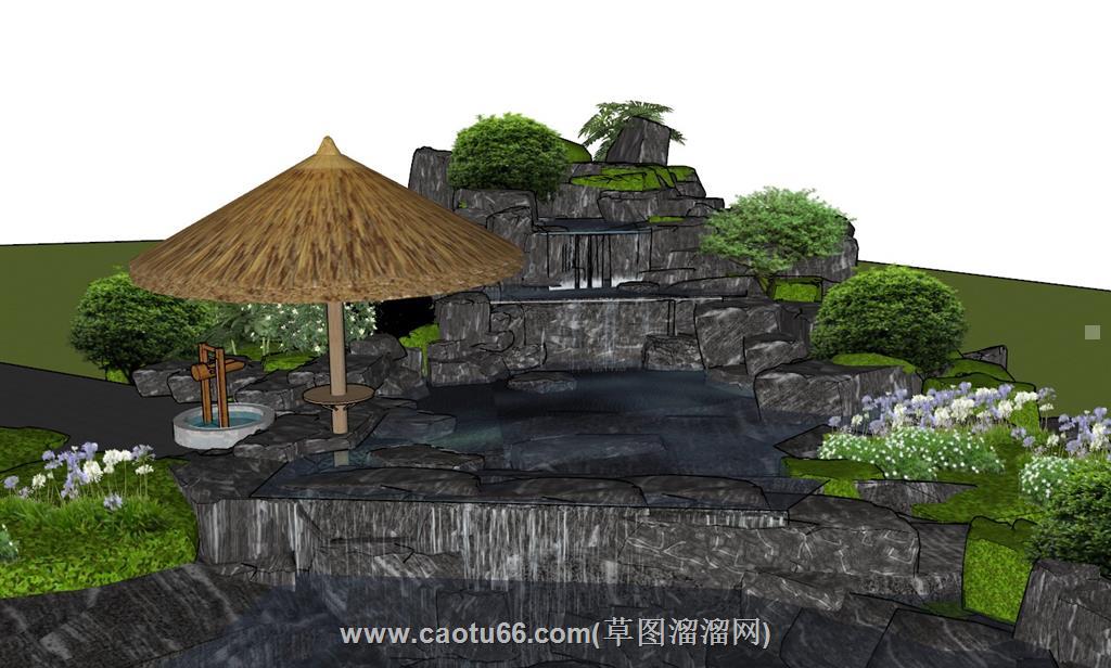 假山流水叠石SU模型