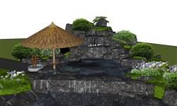 假山流水叠石SU模型