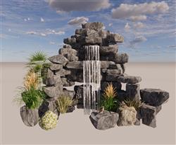 假山流水叠石SU模型