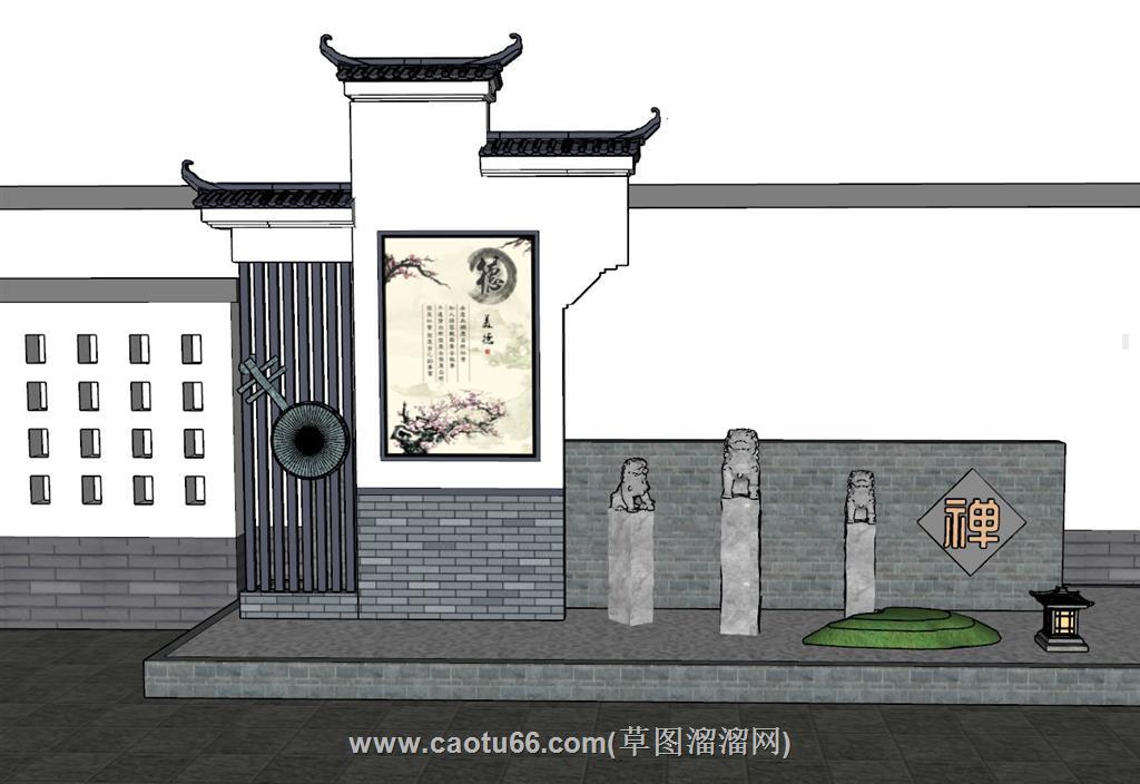 马头墙景墙SU模型