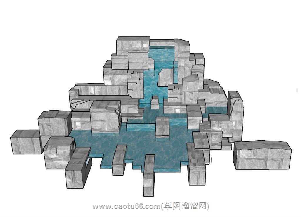 假山水池景观SU模型