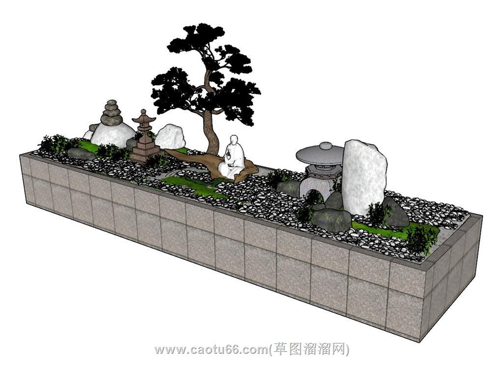 中式禅意花坛SU模型