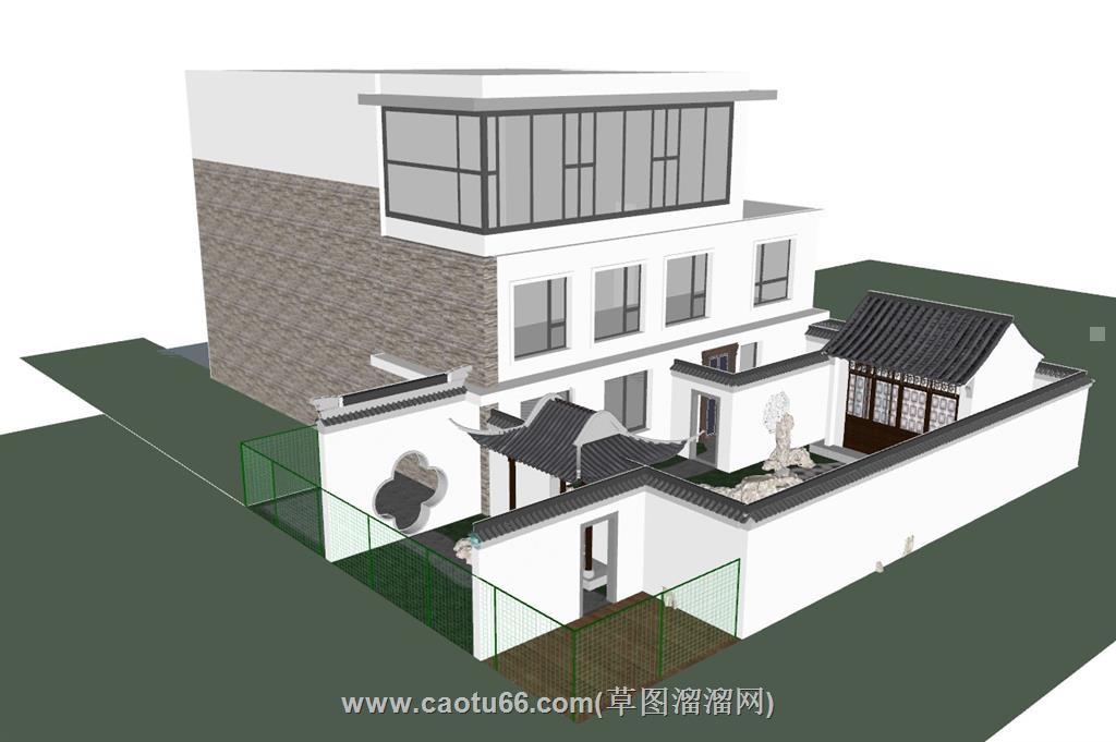 中式庭院花园SU模型
