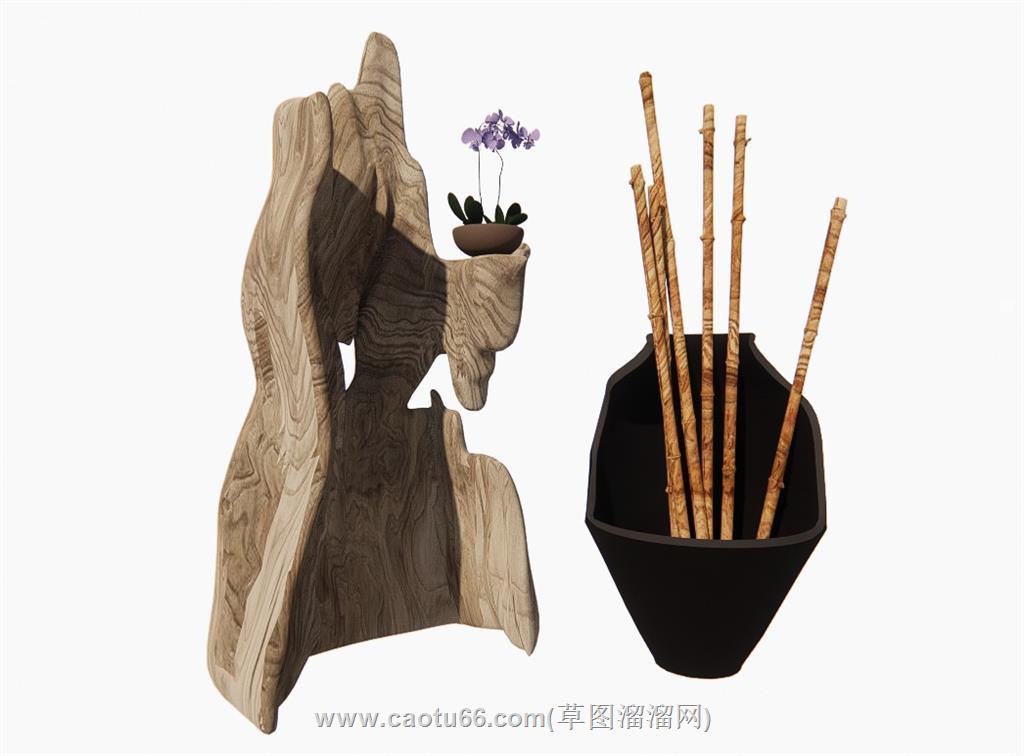 景观石竹子小品SU模型