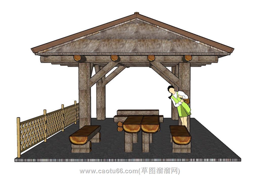 茅草亭凉亭SU模型