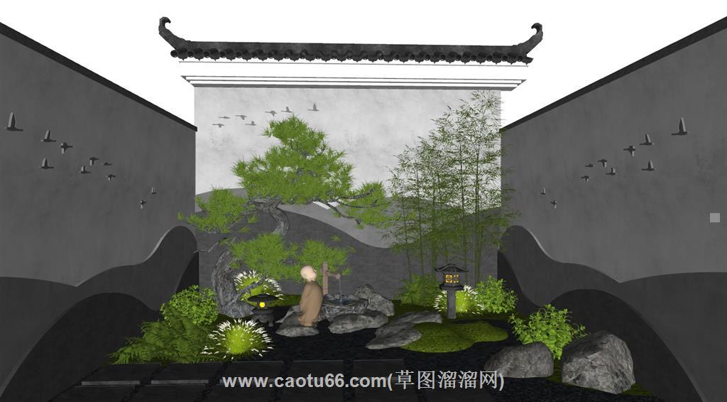 中式禅意枯山水SU模型