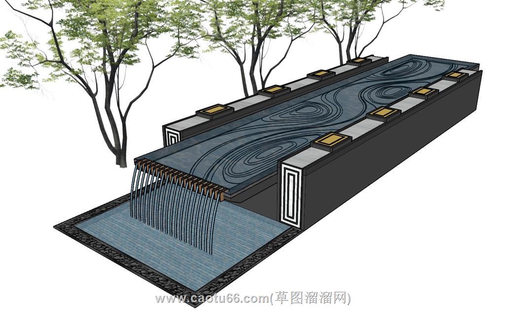 中式流水景观SU模型