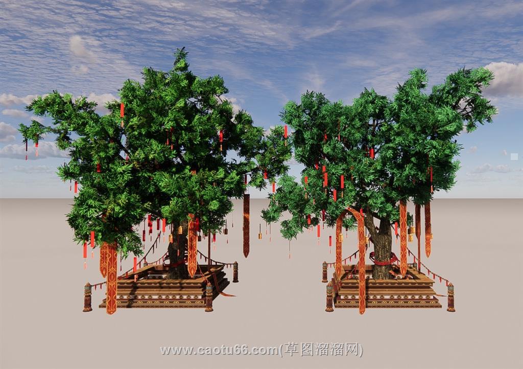 寺庙许愿树SU模型
