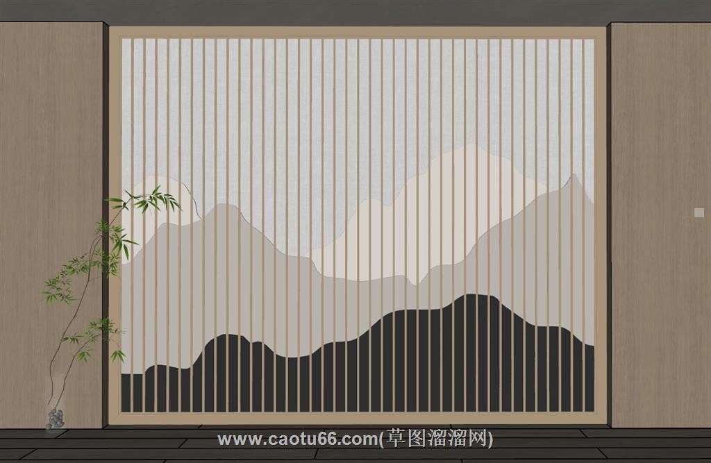 新中式背景墙SU模型